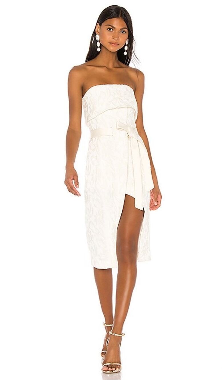 Alexis Isotta Cream Floral Brocade Strapless Wrap Tie Bridal Dress Small